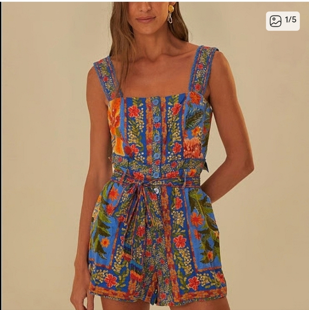 Farm Rio Blue Stitched Garden Romper
